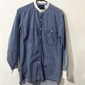 Vintage Wrangler X-Long Tails Blue Pattern Button Down With White Trim